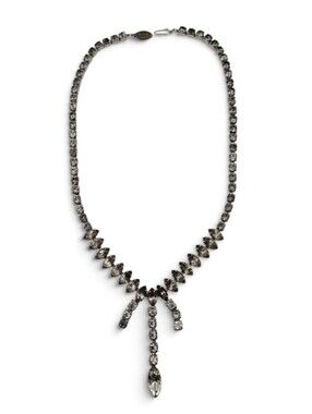 Vintage Rhinestone Drop Necklace – Mid-Century Silver Tone Statement Necklace